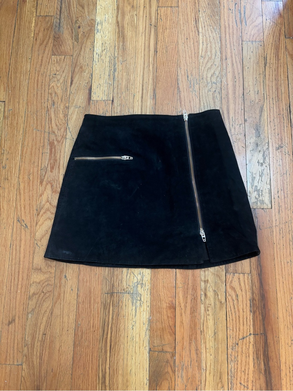 Blank NYC Black Suede Zip-Accent Mini Skirt